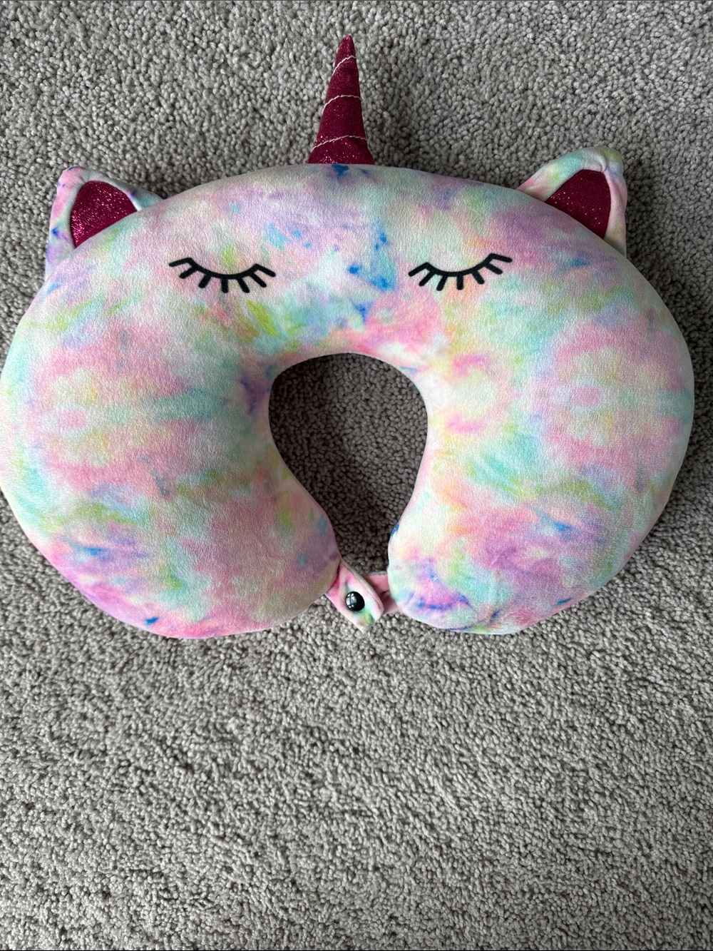 Girls Unicorn Neck Pillow - Pastel Tie-Dye Pink